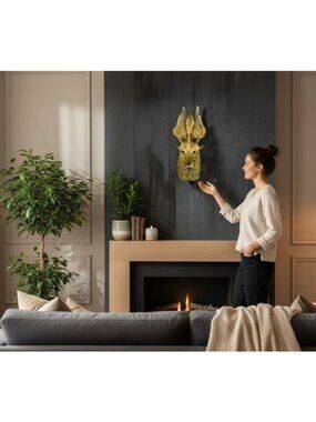 Head of the Beast Golden Dragon Wall Sculpture By Toscano